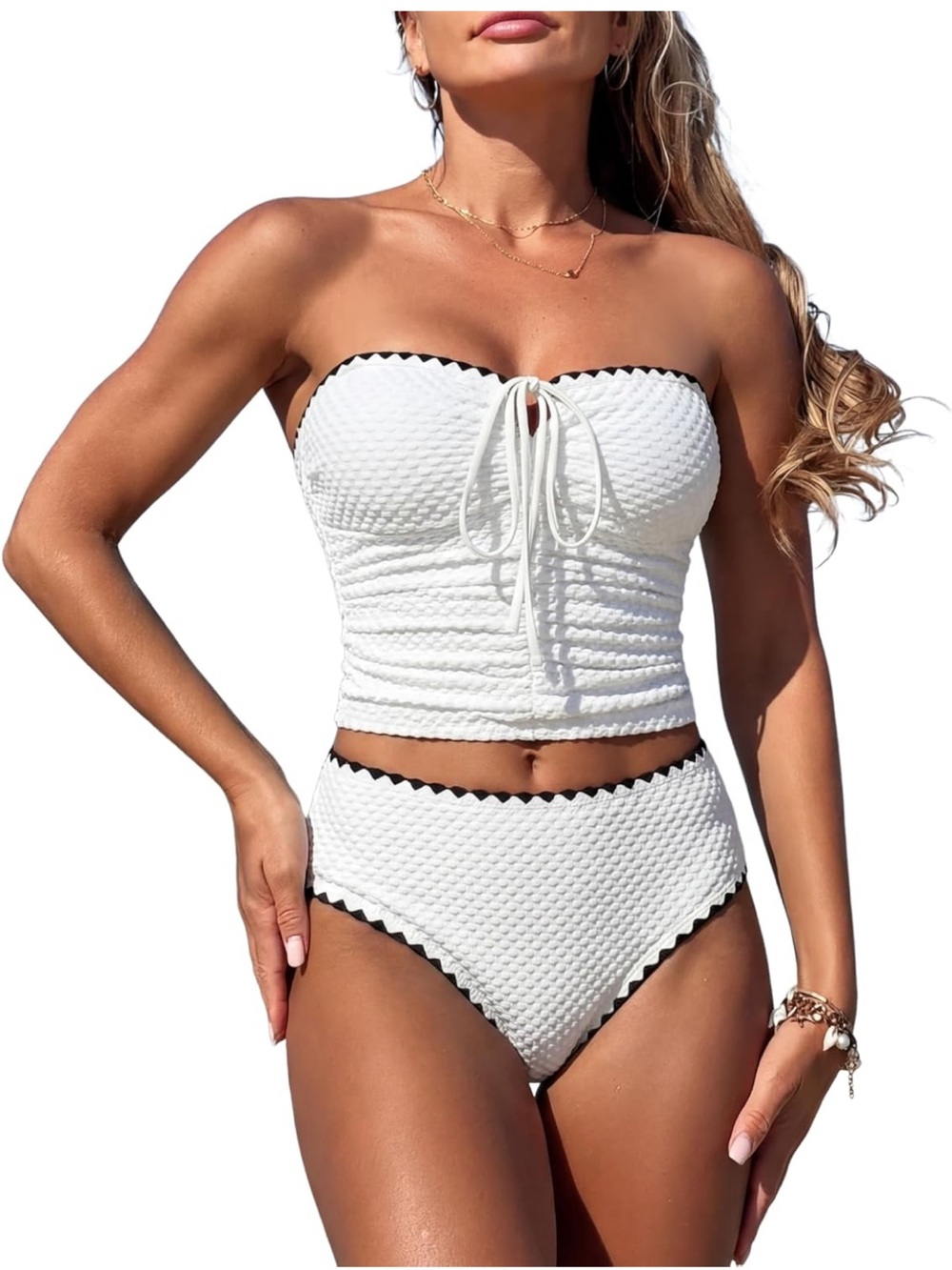 Zaful White Scalloped-Edge Bikini Set